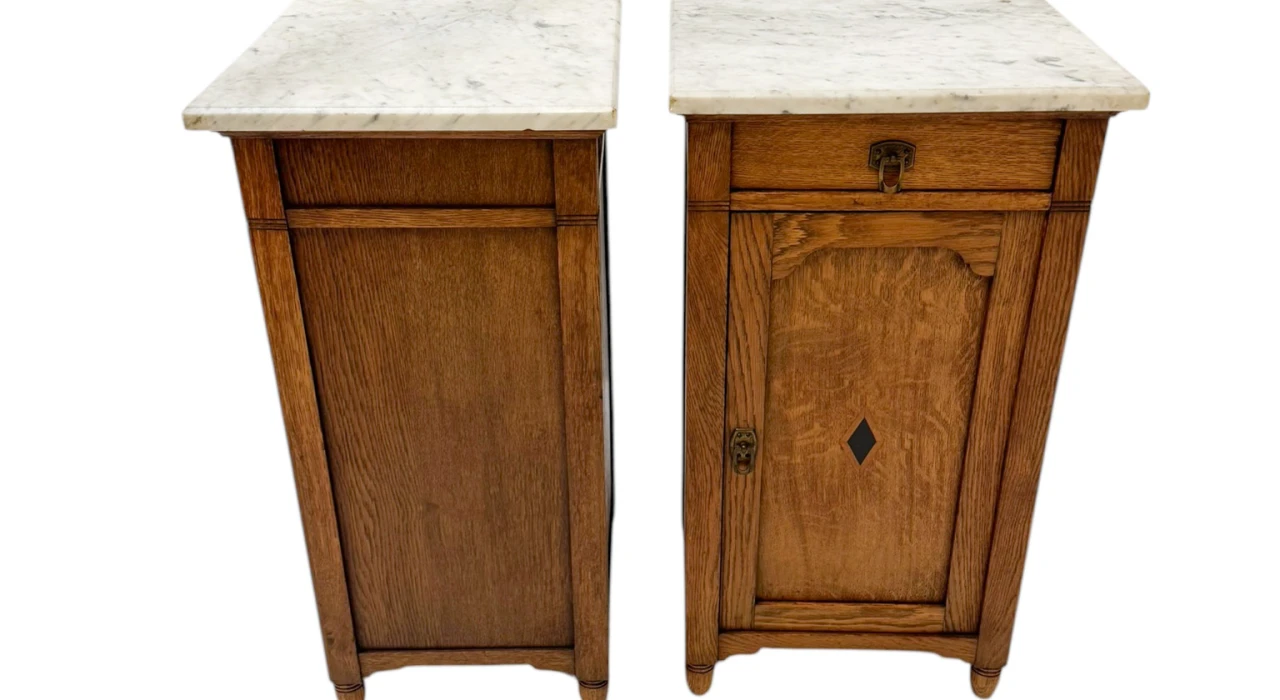 Two Arts & Crafts Art Nouveau Oak Nightstands or Bedside Tables, 1900s